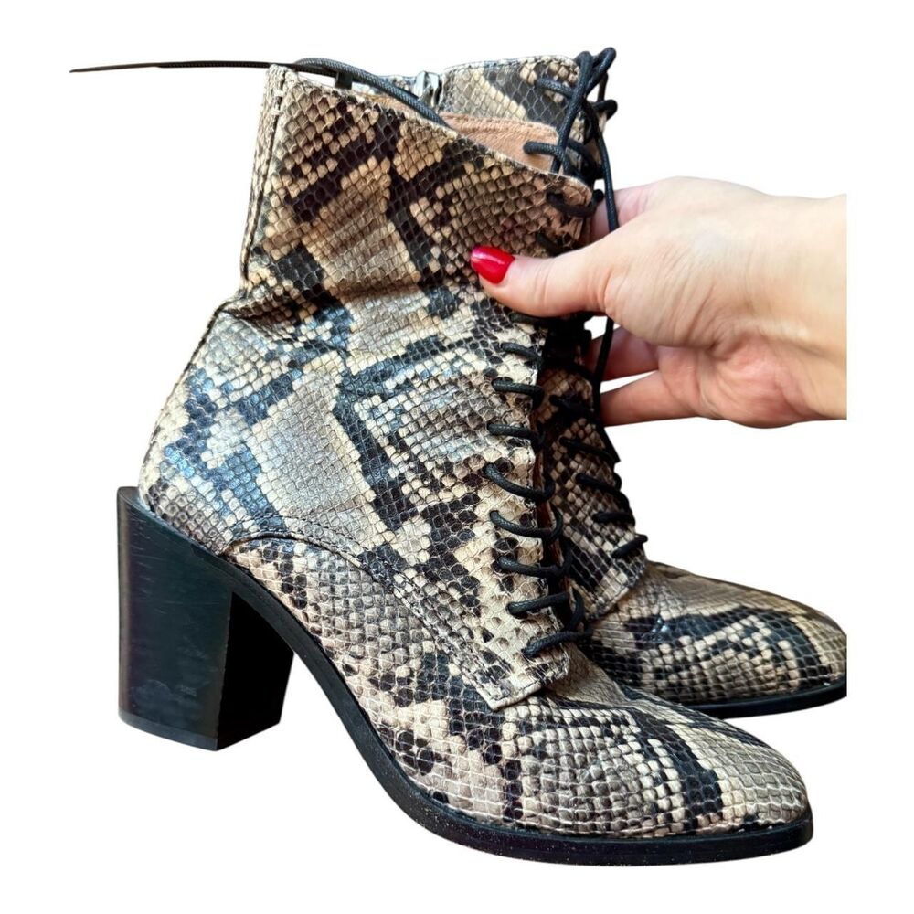 Frye Snakeskin Lace-Up Heeled Boots – Size 7